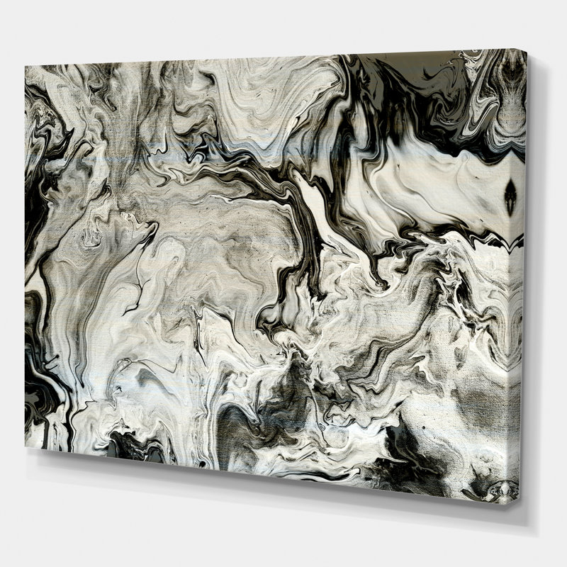 Blanc, gris et blanc peint à la main en marbre acrylique - reproduction d'art sur toile, H 36 po x l 46 po x P 1,5 po