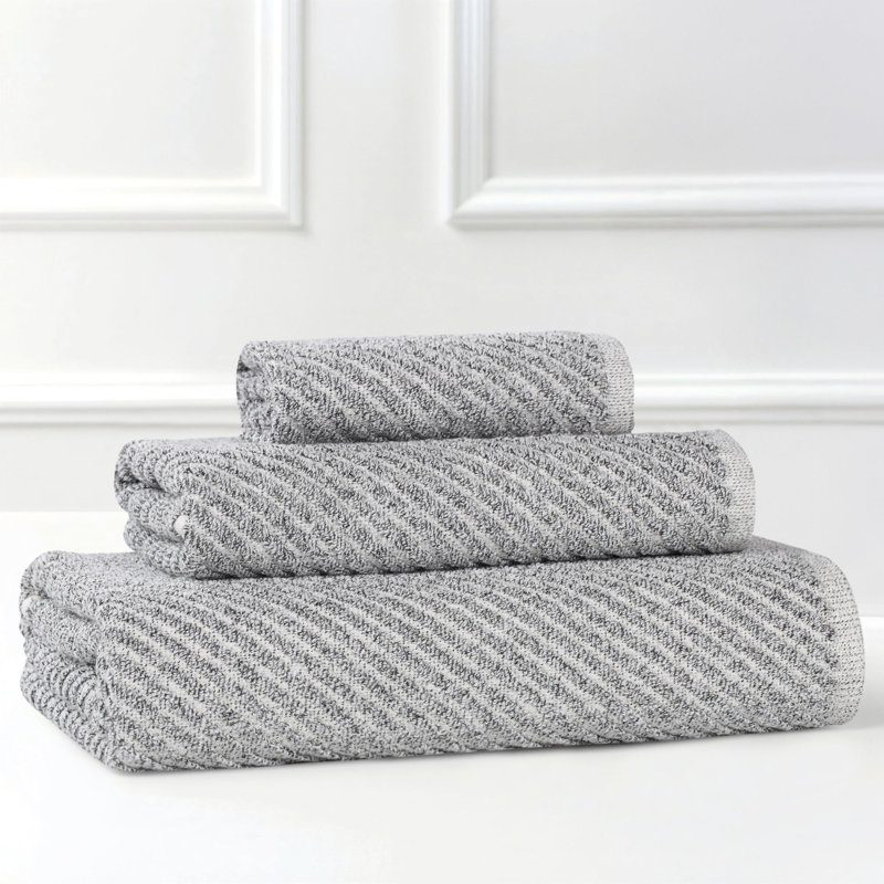 Ensemble de serviettes à séchage rapide en mélange de coton côtelé en diagonale, Gris anthracite