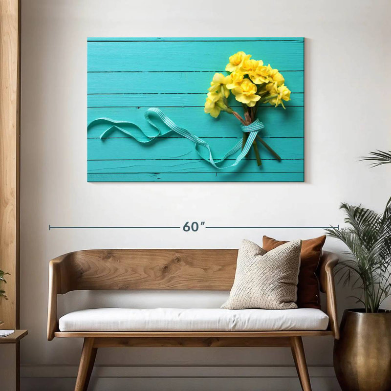 Bouquet de jonquilles Harnek sur fond bleu, H 30 po x l 45 po
