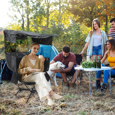 Low Profile Canopy Camping Chair with High Back, Folding Backpack Beach Chair with Shade, Carry Bag, Lightweight (Black, 1 Pack)
