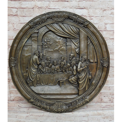The Last Supper Bronze Metal Handmade Original Wall Hanging Art Plaque Plate Bas Relief