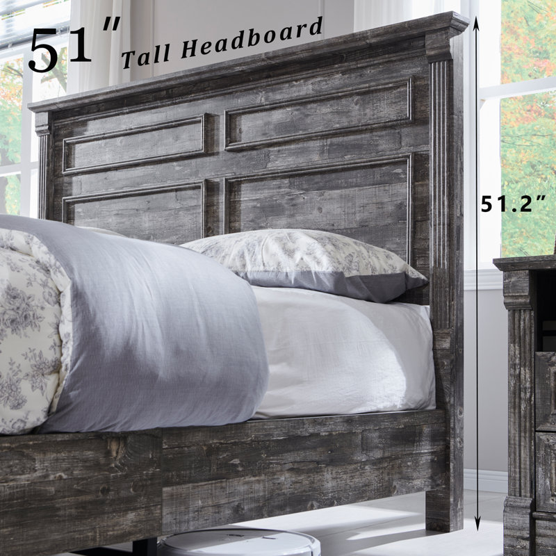 Burlington  Farmhouse King Size Bed Bed Frame with 51" Tall Headboard, Wood Platform Bed Frame, Gray, King