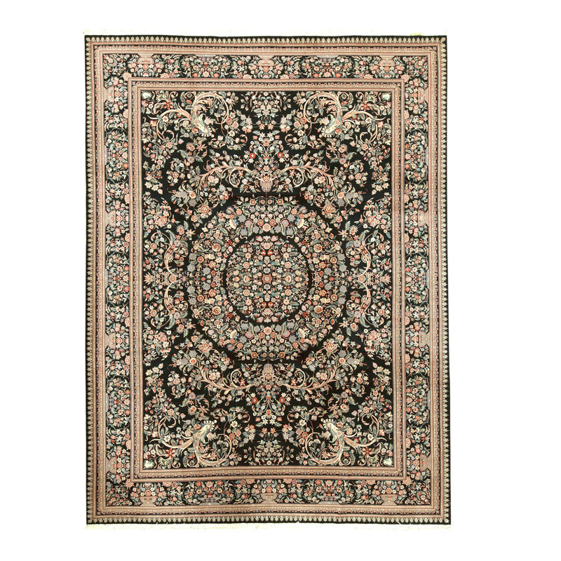 Tapis noir noué à la main de haute qualité