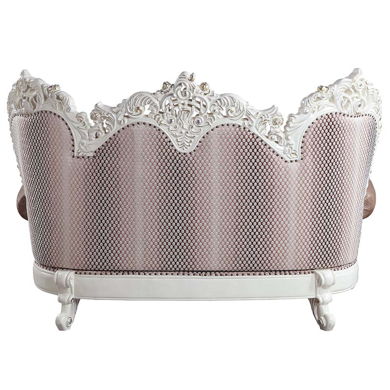 Antique White Tufted Fabric Loveseat with Nailhead Trim