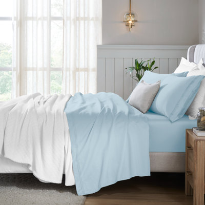 Ensemble de draps en coton égyptien de couleur unie à densité de tissage de 650 fils avec poches profondes