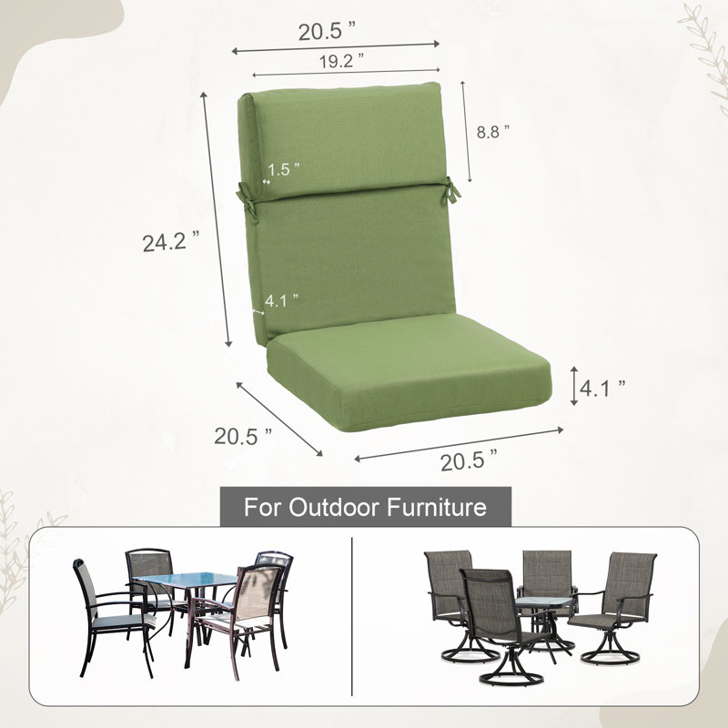 Ensemble de 4 coussins de chaise d'extérieur, Vert