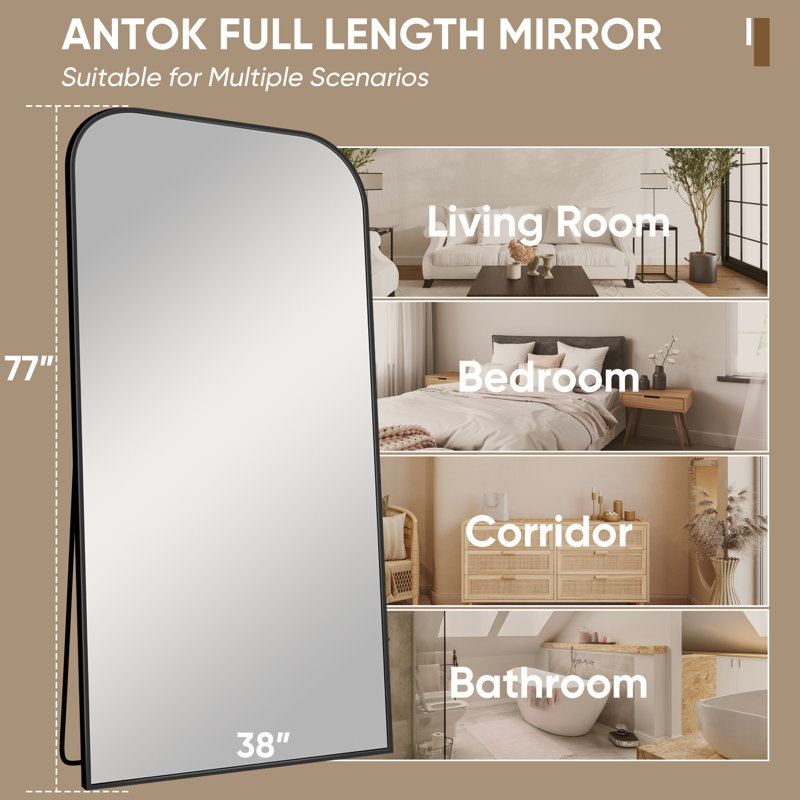 Arched Metal Oversized Full-Length Mirror, Black, 78" x 38"