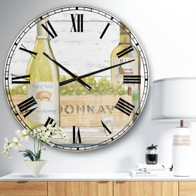Blanc Chardonnay bouteilles de vin - horloge murale de ferme
