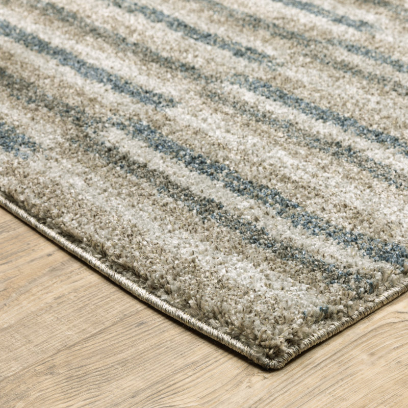 Tapis rayé bleu sarcelle / gris, Rectangle 7 pi 10 po x 10 pi 10 po