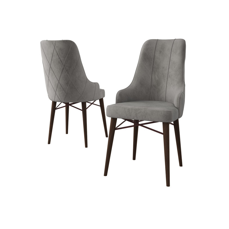 Modern 6-Piece Chair Set, Grey & Brown, 18.1 x 37.4 x 16.5 inches | 100% Metal Frame, Babyface Fabric, 22 DNS Foam Back & 28 DNS Foam Seat | Stylish Wooden Legs, Perfect for Dining & Living Rooms
