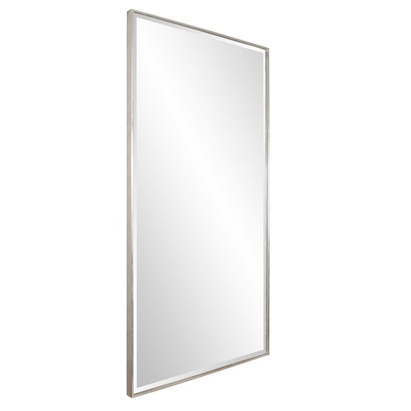 Oversized Rectangular Beveled Wall Mirror in Silver Leaf Frame