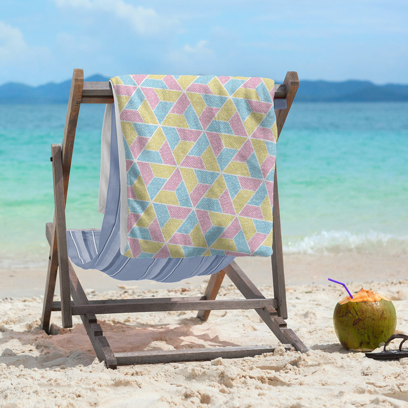 Serviette de plage trapézoïdes, Jaune/Bleu/Rose