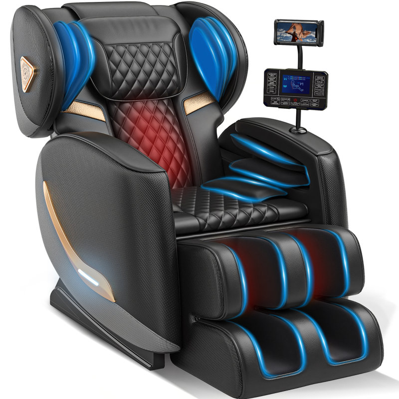 Fauteuil de massage complet et inclinable, fauteuils de massage Zero Gravity, 10 rouleaux fixes, coussins gonflables, chauffage, massage des pieds, modes automatiques, haut-parleur Bluetooth et écran tactile pour la maison et le bureau