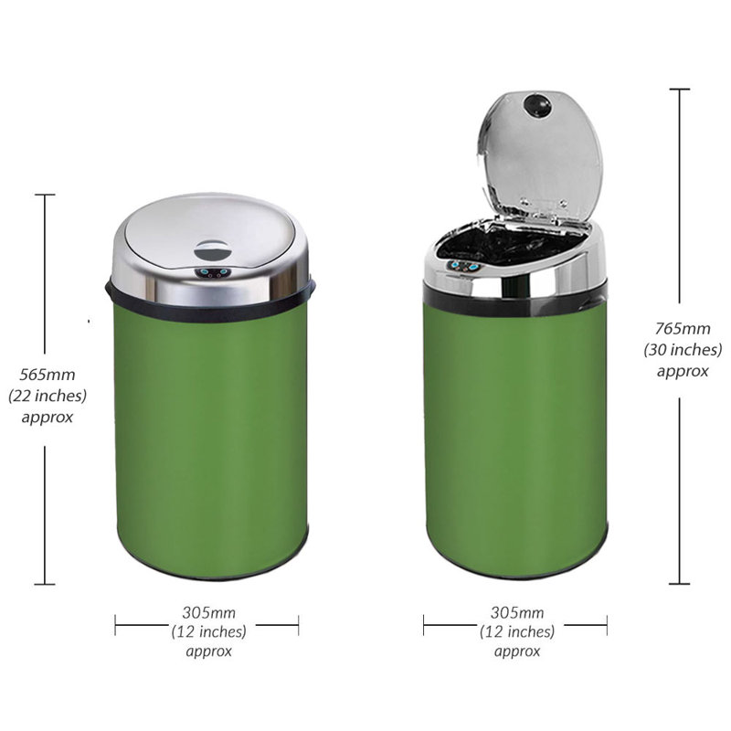 Ladson Steel Motion Sensor Kitchen Trash Can, 30L, Fern Green