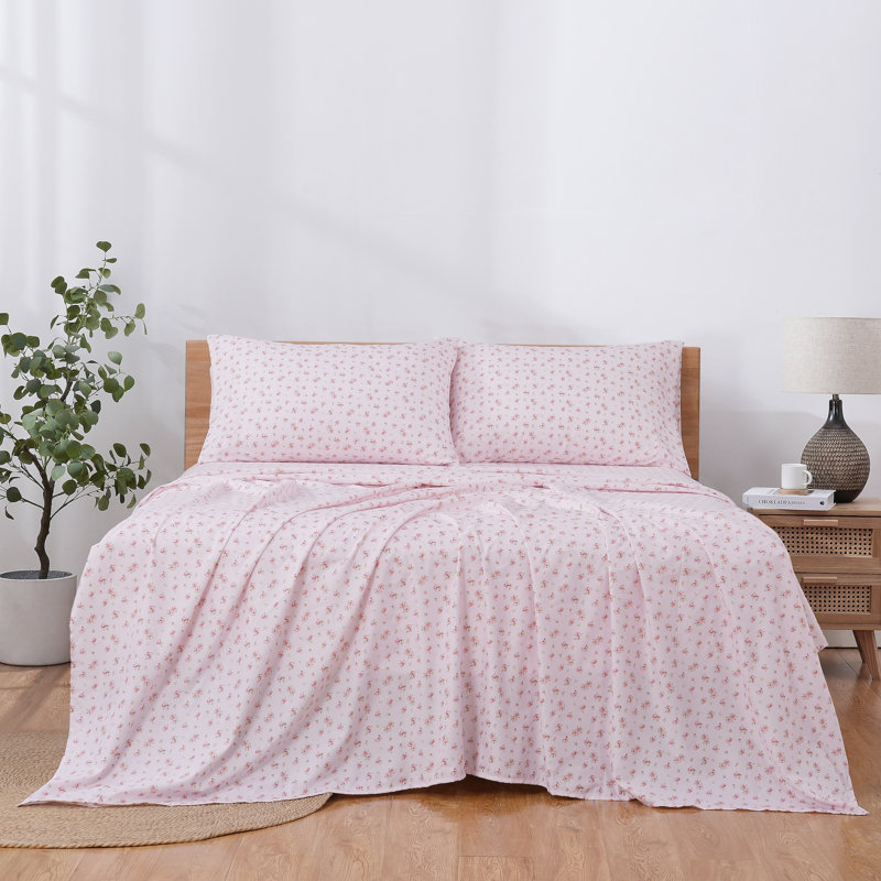 Modern Threads 4-Piece Ultra Soft Microfiber Sheet Set with Deep Pockets in Solids & Prints, Blush Floral