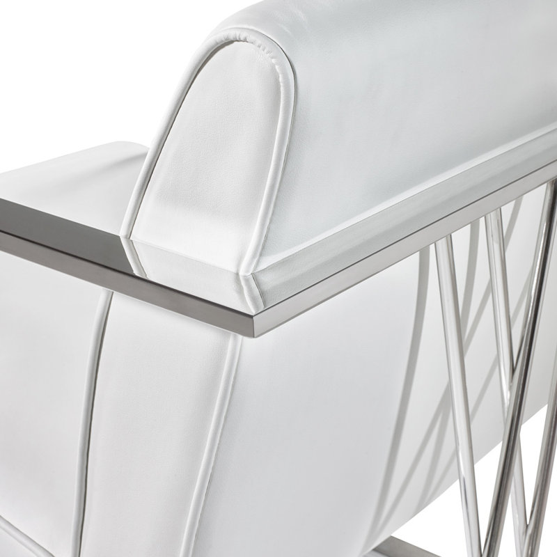 Fauteuil de 26 po Jakubowski, Simili cuir blanc, Acier