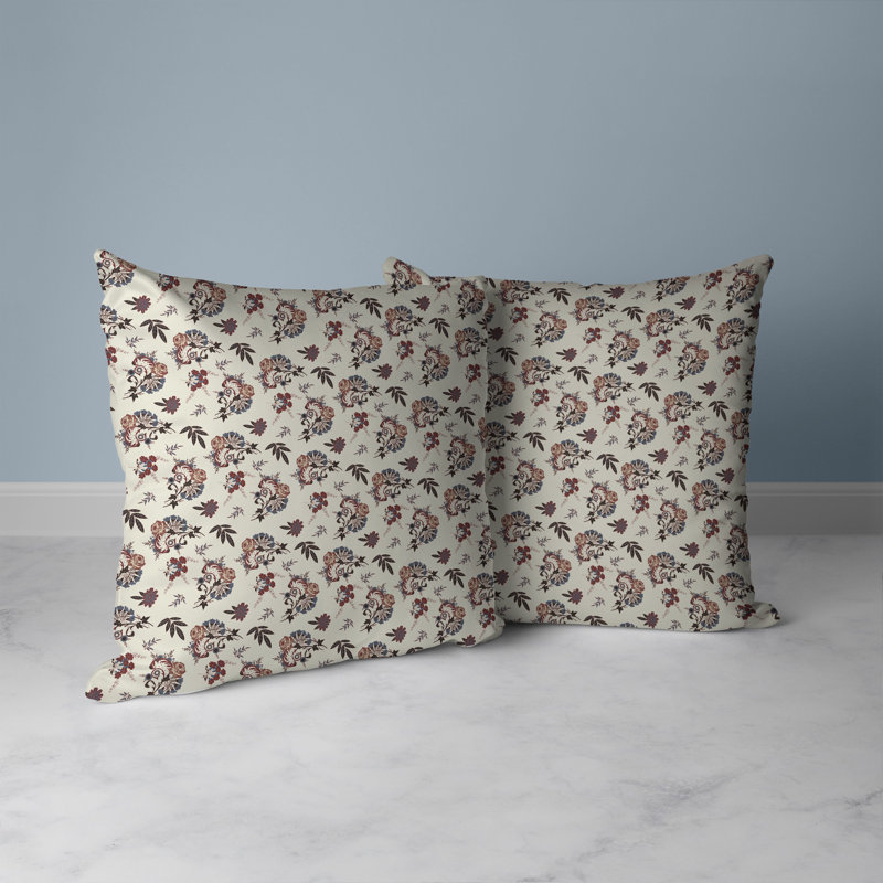 Coussin décoratif réversible intérieur / extérieur Rose Dreams, Crème / châtaignier, H 16 po x l 16 po