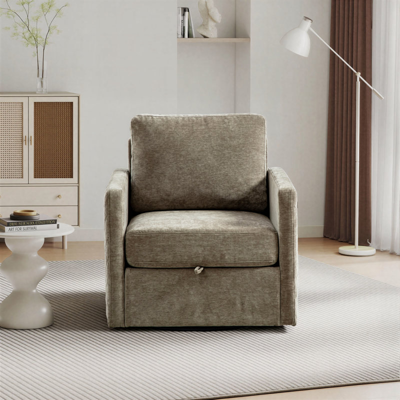 Fauteuil club carré tapissier pivotant rembourré Diamond Design avec rangement caché, Taupe