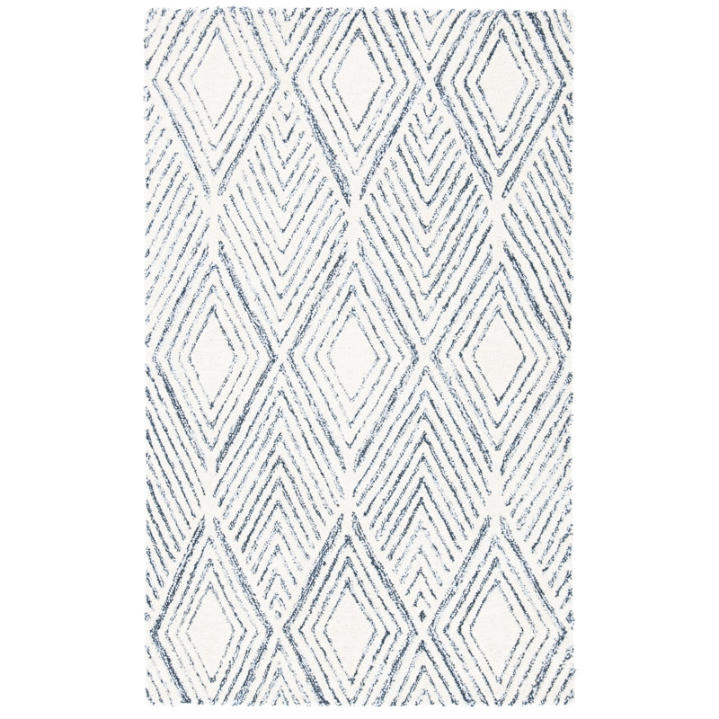 Abstract Hand Tufted Wool/Cotton Geometric Rug in Gray/Ivory, Rectangle 2' x 3'