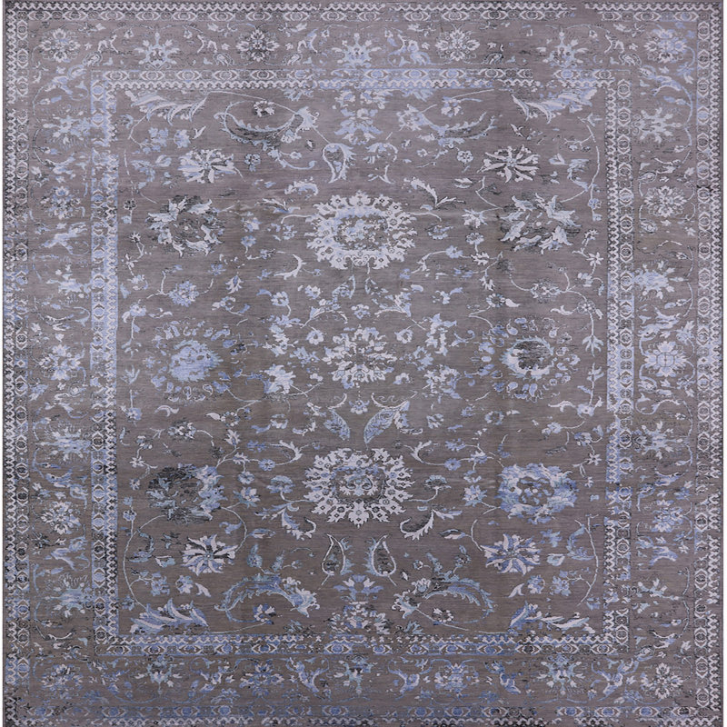 Tapis oriental gris / bleu Asdur, Carré 7 pi