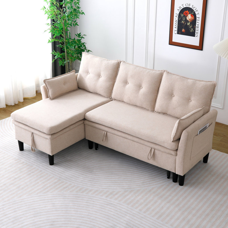 Canapé modulaire à méridienne réversible en L avec rangement spacieux - Coton-lin, beige, parfait pour les bureaux et les appartements