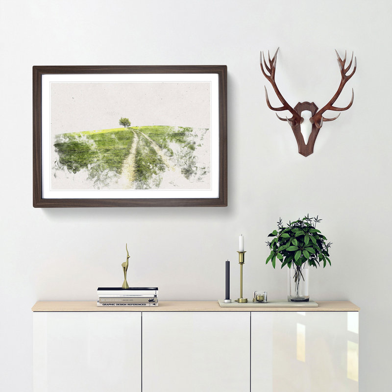 Path to a Lone Tree - Framed Print, 45cm H x 63cm W x 2cm D, Walnut Framed