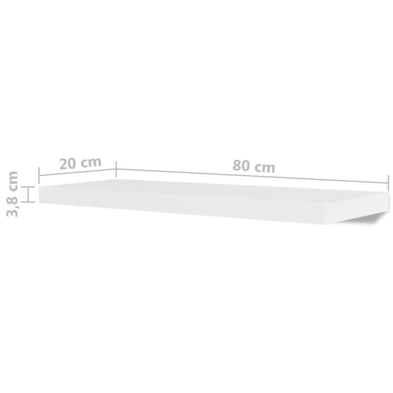 2 Piece Floating Shelf, 3.8 cm H x 80 cm W x 20 cm D