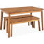 3 pièces en bois pour la salle à manger avec 2 bancs, pour les environnements extérieurs et intérieurs, bois grainé diagonal unique, installation rapide, stable sur tous les motifs - pièce de conception moderne, assemblage, repose-pieds réglables