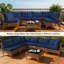 Ensemble de conversation modulaire 7 pièces pour patio en osier avec coussins bleus - Canapé modulaire pour l'extérieur