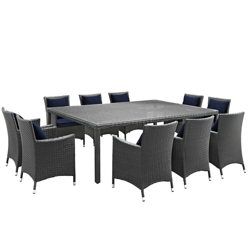 Stopover 11 Piece Outdoor Patio Sunbrella Dining Set by Modway, Canvas Navy Sunbrella® Canvas, 29.5" H x 90.5" L x 63" W