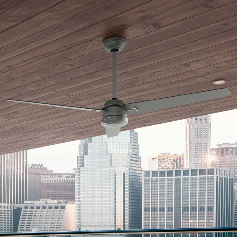 Hunter 60 inch Cassius ENERGY STAR® Damp Rated Ceiling Fan wtih Wall Control, Matte Silver, Matte Silver/Black Willow