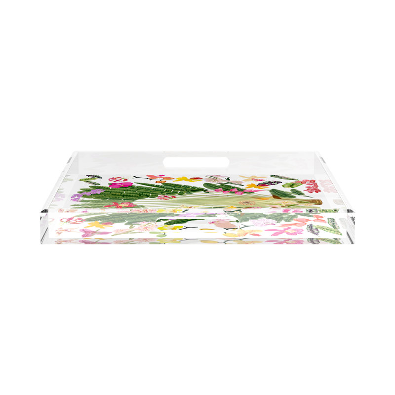 Plateau décoratif fantaisie tropical en acrylique, L 18 po x P 18 po x H 2 po