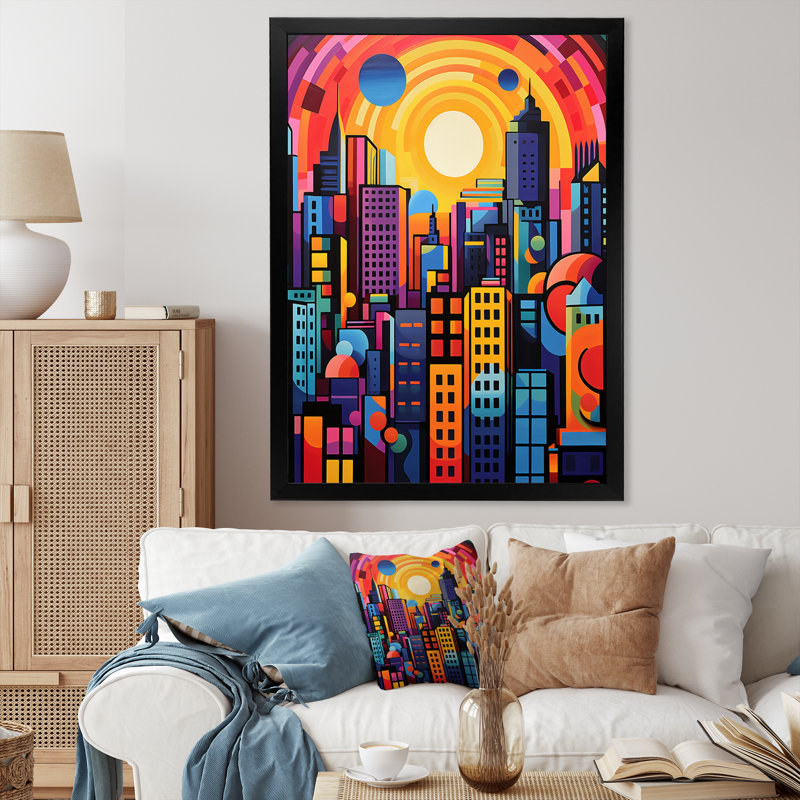 «City Honolulu Popart I» sur toile, Cadre photo noir, H 20 po x l 12 po x P 1 po