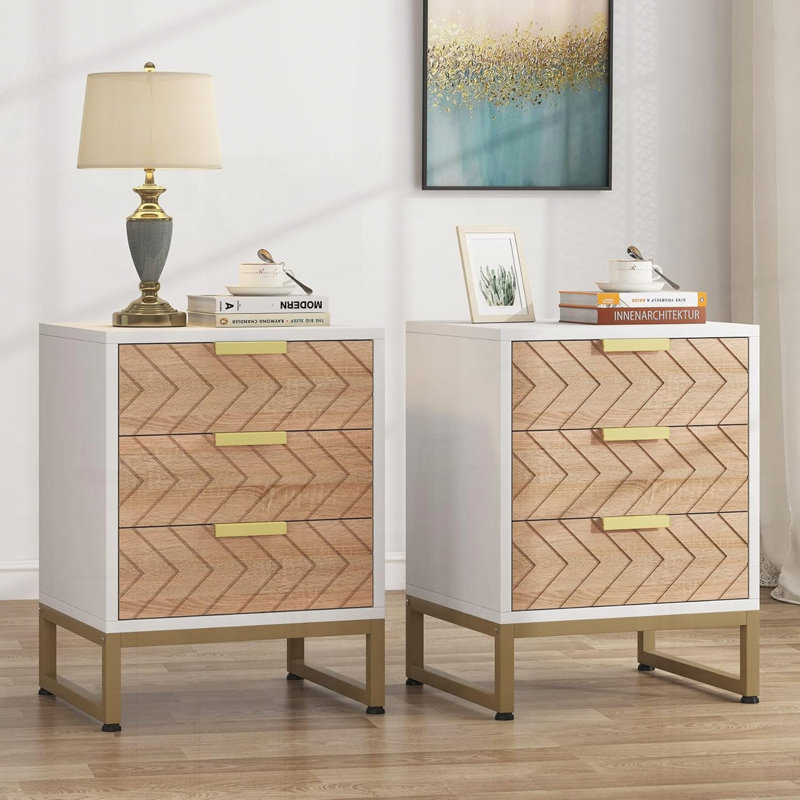 Ensemble de deux tables de chevet modernes à trois tiroirs au design élégant