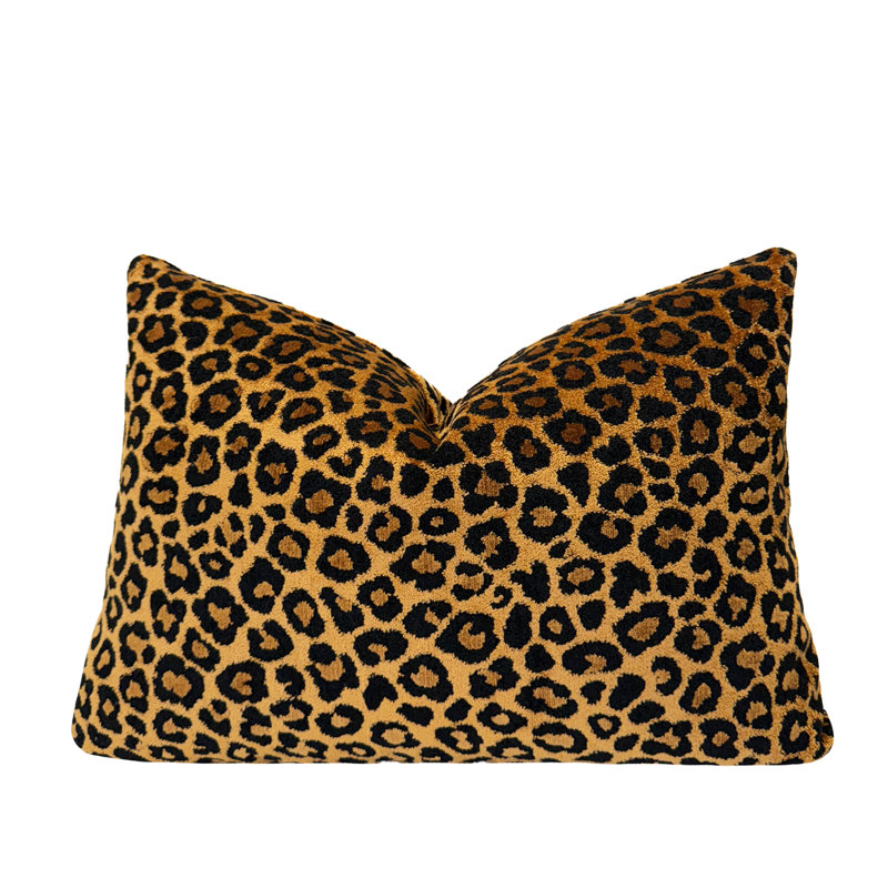 Housse de coussin lombaire en velours Leopard, Rectangle H 14 po x l 20 po, Imprimé animal bronze
