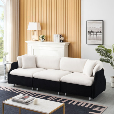 3 en noir et blanc avec 2 coussins en velours, faits de tissu pour le mobilier de salon, en velours confortable