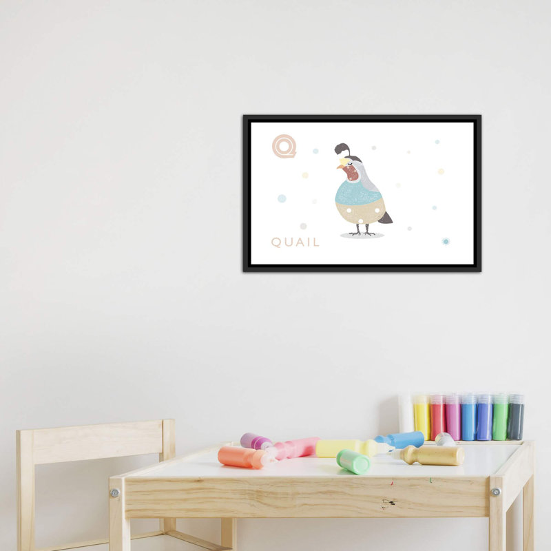 Caille - impression d'art graphique, Pas de tapis, H 18 po x l 26 po x P 1,5 po, Toile avec cadre noir patiné