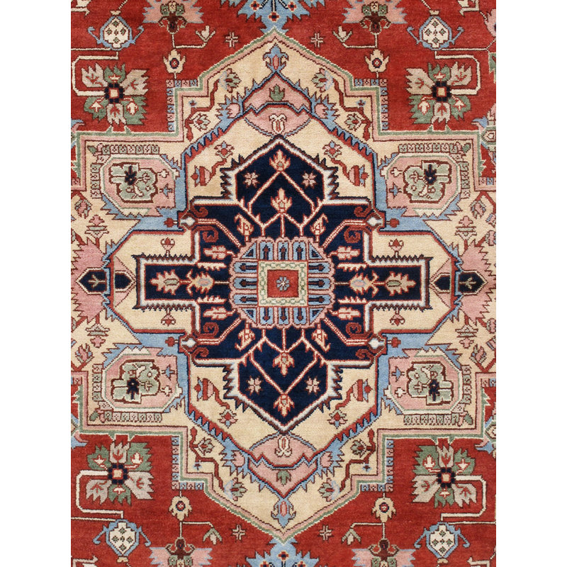 Serapi Hand Knotted Wool Oriental Area Rug, Rectangle 9' x 12', Red/Navy/Cream