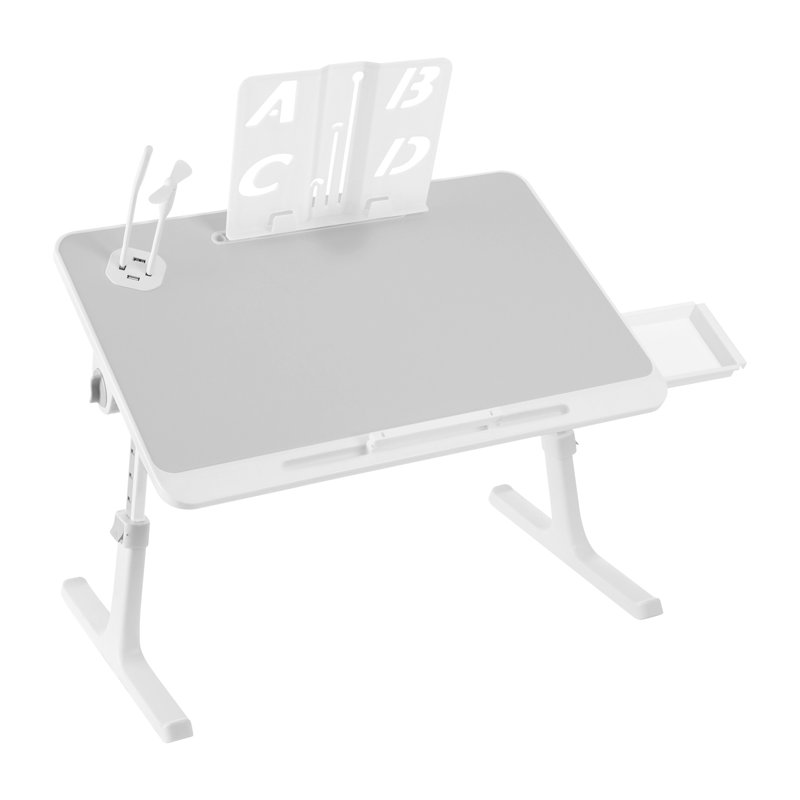 Foldable Rectangular Bed Laptop Tray Adjustable Height, Gray/White