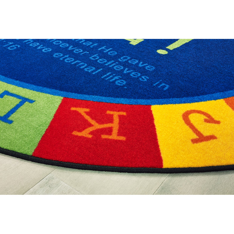 God Is Love ABC Literacy Classroom Tufted Blue Area Rug, Rectangle 4' x 6'