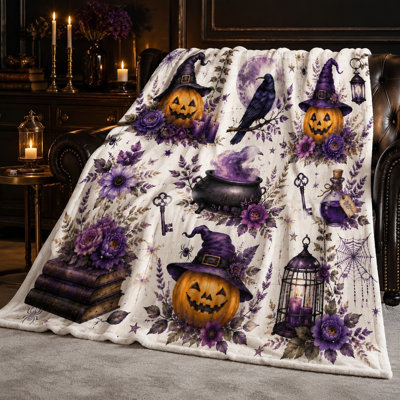Couverture polaire douce et confortable à motif floral effrayant, idéale pour décorer un canapé, un lit ou un fauteuil, et apporter une touche d'automne à votre intérieur.