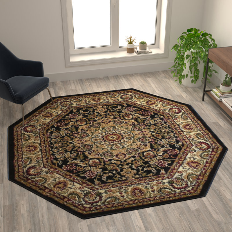 Tapis à motif de médaillon en oléfine Damora, Octogone 4 pi