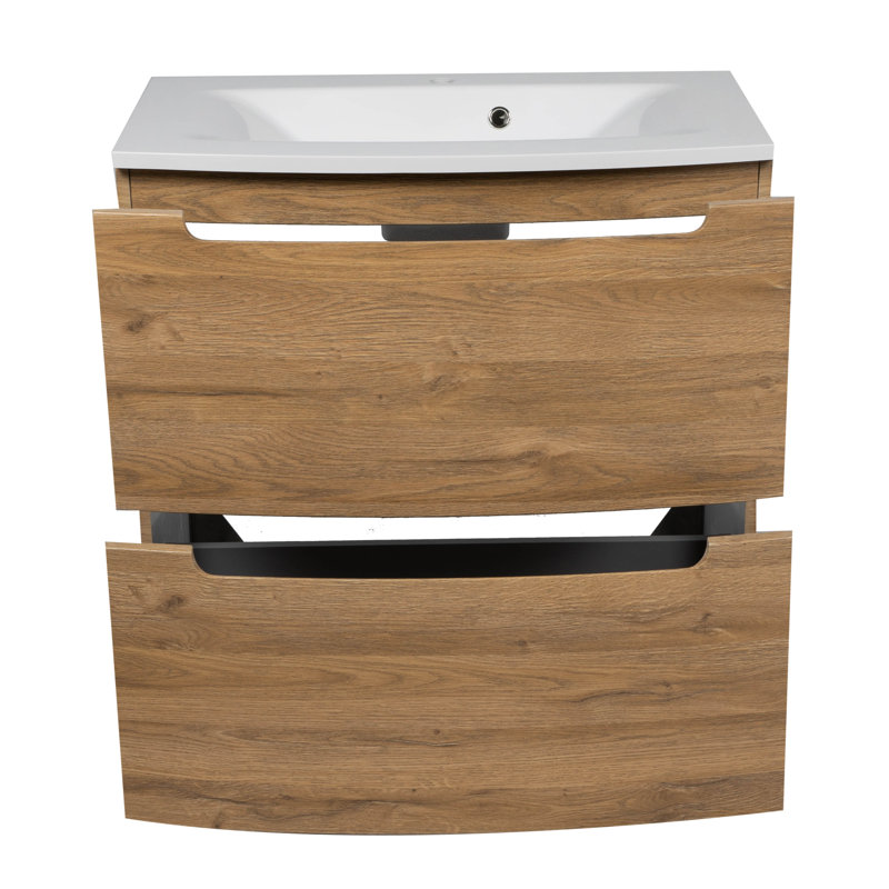 Katrinka 22.5'' Single Bathroom Vanity with Acrylic Top with Mirror, Natural Teak