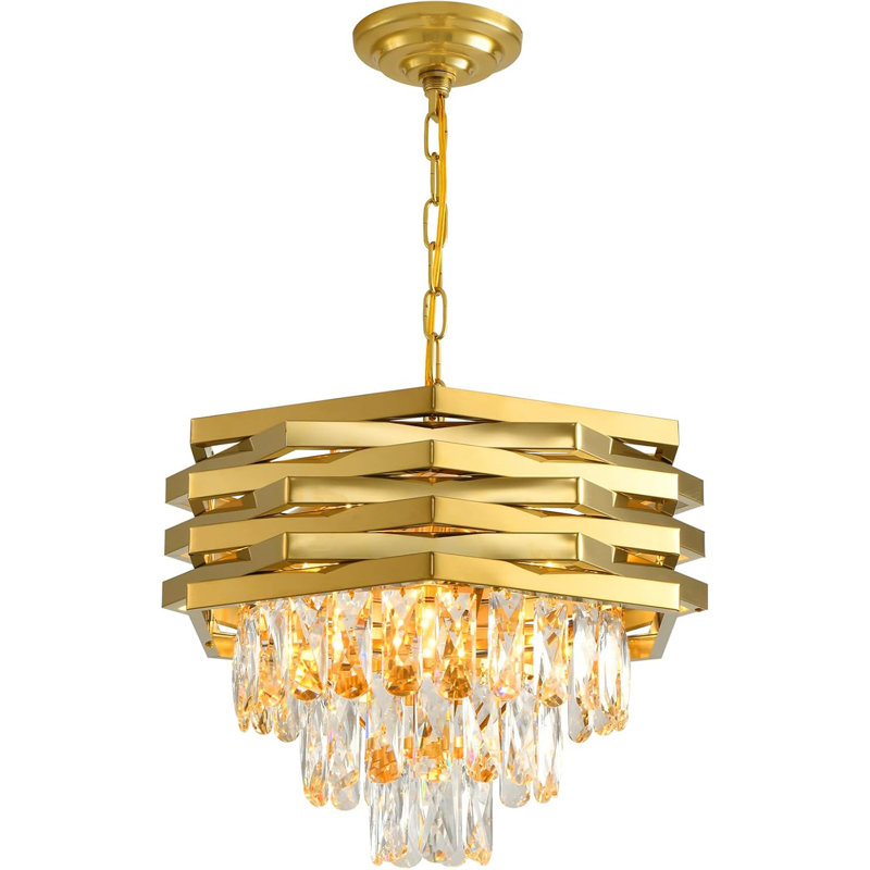 Lustre en cristal doré moderne pour salle à manger, H 12,40 po x l 15,70 po x P 15,70 po, 5