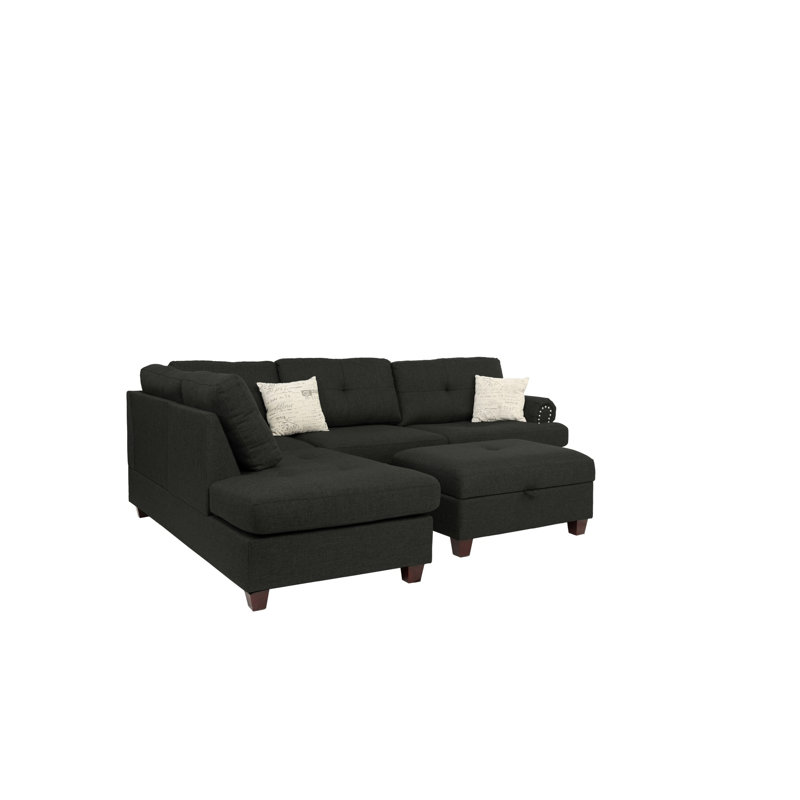 Canapé modulaire réversible avec repose-pieds 107 po Krout, Tissu noir