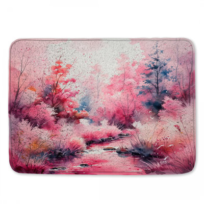 Tapis de bain aquarelle rose forêt