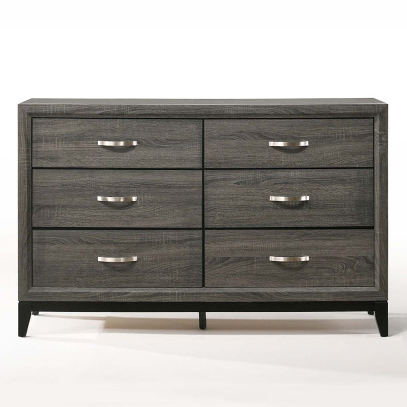 Commode 6 tiroirs Valdemar, finition gris patiné