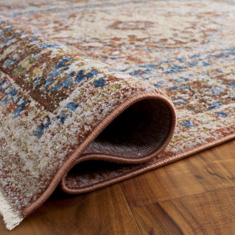 Broomhedge Bijar Performance Oriental Rug, Square 5', Ivory/Rust