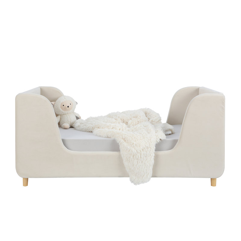Almond Velvet Upholstered Toddler Daybed Frame