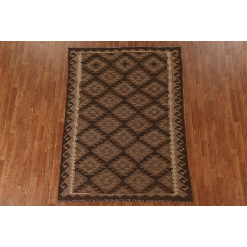 Brown Kilim Wool Area Rug 5x7